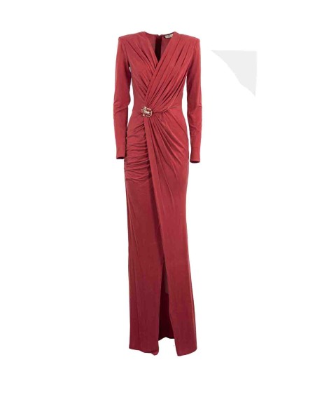 Shop ELISABETTA FRANCHI  Abito: Elisabetta Franchi abito red carpet in jersey cupro drappeggiato con maniche lunghe.
Il punto vita è enfatizzato da un accessorio gioiello in strass e perle che chiude la profonda scollatura incrociata.
Fodera in raso stampa monogram.
Spalline imbottite.
Zip sulla schiena.
Accessorio in strass e perle.
Composizione: 92% Cupro 08% Elastane.
Fabbricato in Italia.. AB49337E2-AU2RED VELVET